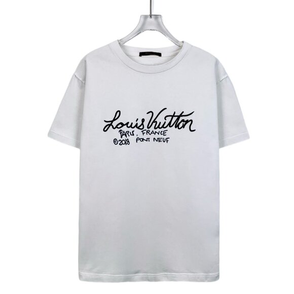 Louis Vuitton White Cotton T-Shirt With Black Script Logo Design Size Medium - Picture 1 of 8